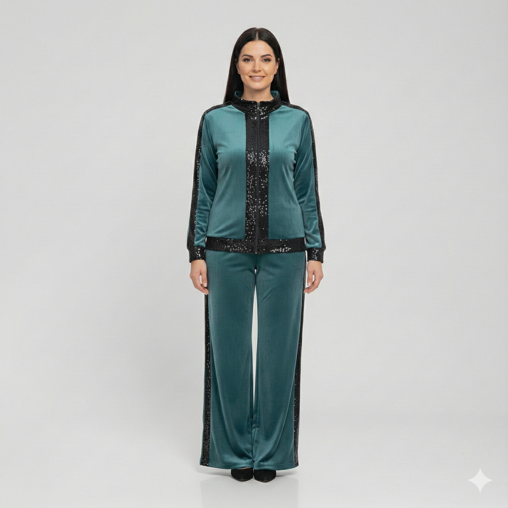Luxurious Sequin Velvet Tracksuit