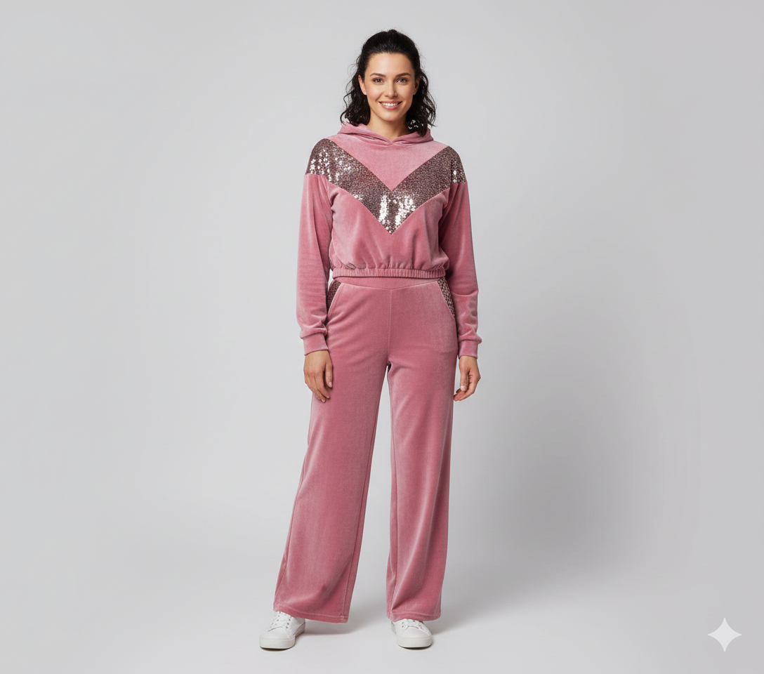 Dusty Rose Sequin Velvet Tracksuit