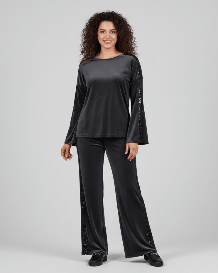 Black Sequin Velvet Tracksuit