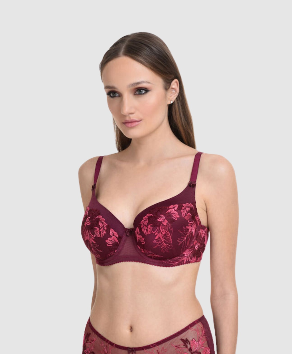 Fancy Burgundy Padded Bra - D