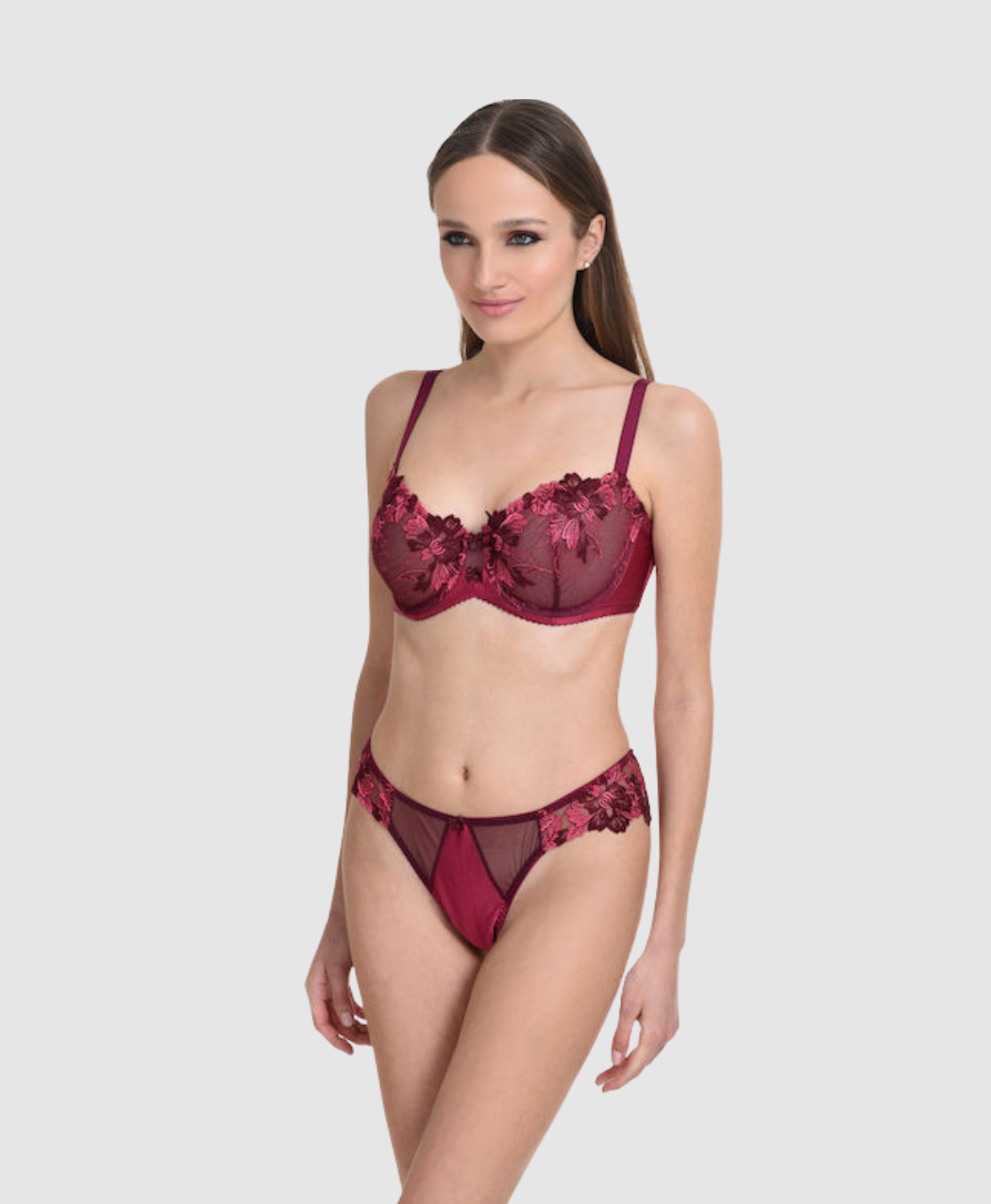 Fancy Burgundy Unpadded Bra - D