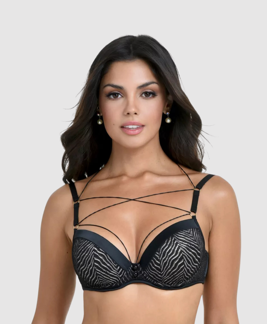 Zebra Push-Up Bra with Criss-Cross Lace - B/C