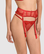 Miss Rosy Red Sheer Lace Garter Belt