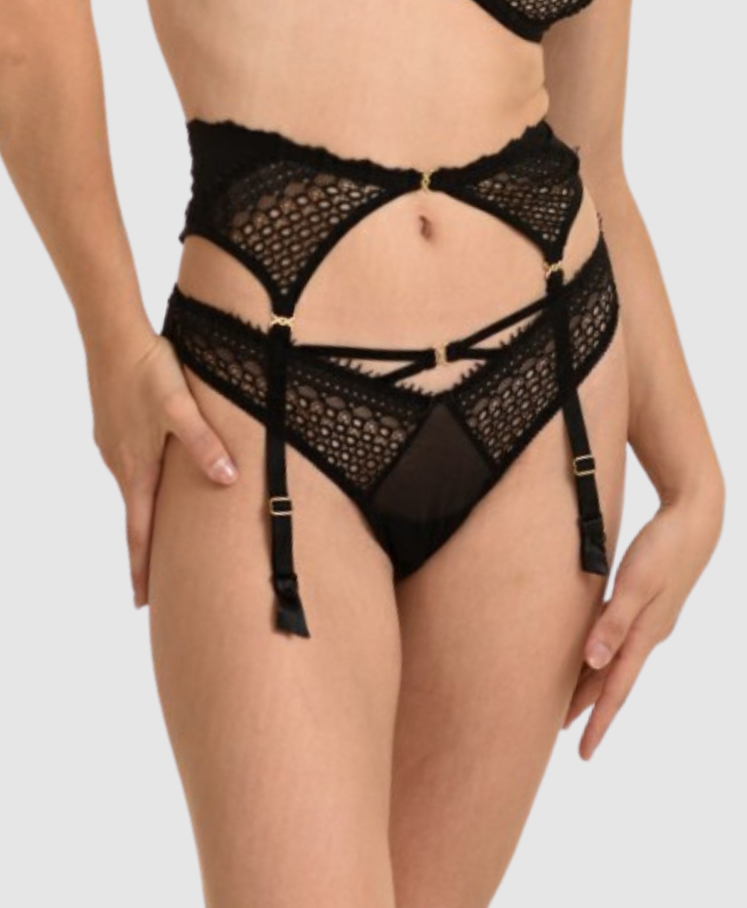 Miss Rosy Garters Gold Details Lace Black