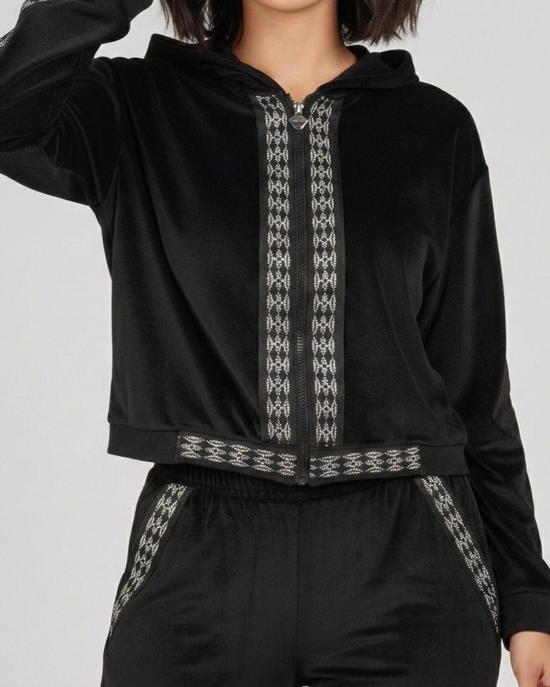 Rhinestone Ribbon Velvet Tracksuit