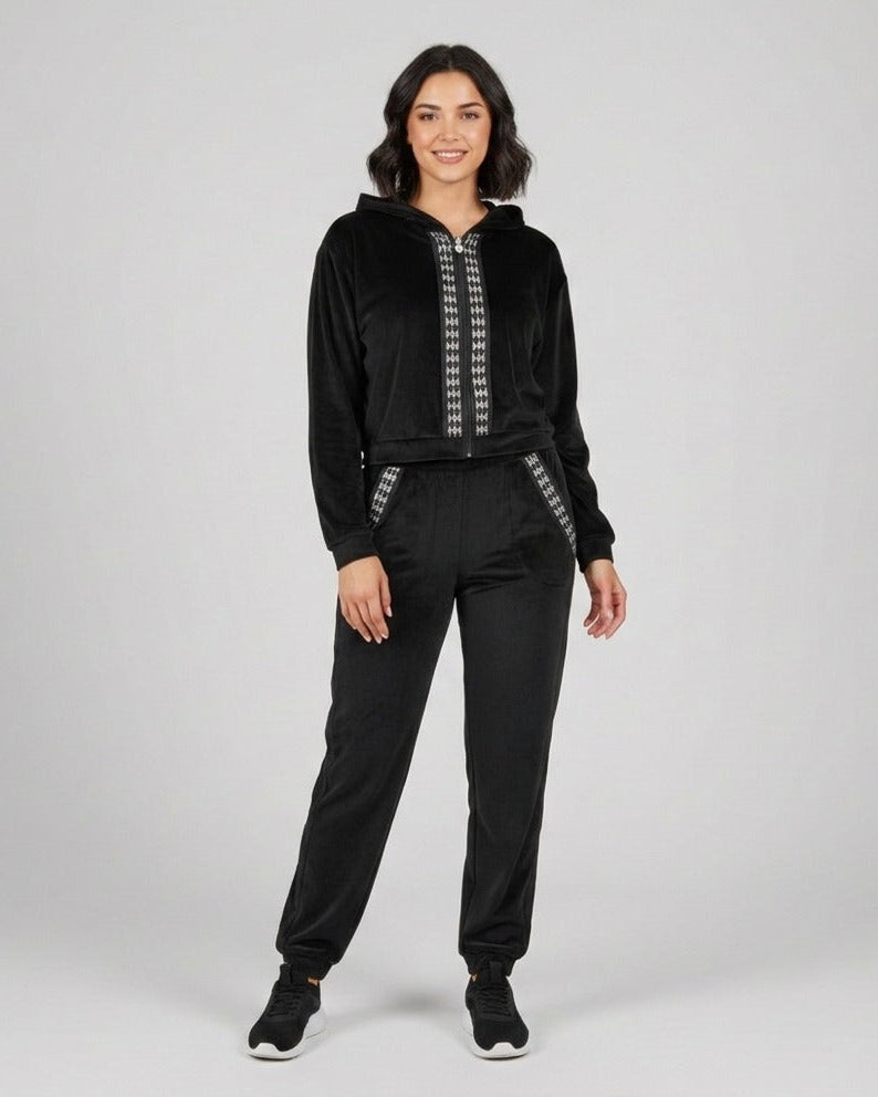 Rhinestone Ribbon Velvet Tracksuit