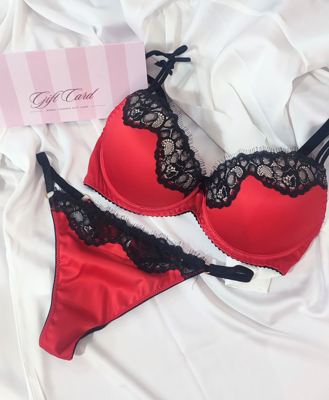 Red Satin and Lace Thong