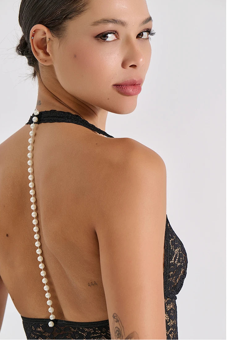 Rose Lace Babydoll with Pearls & G-String