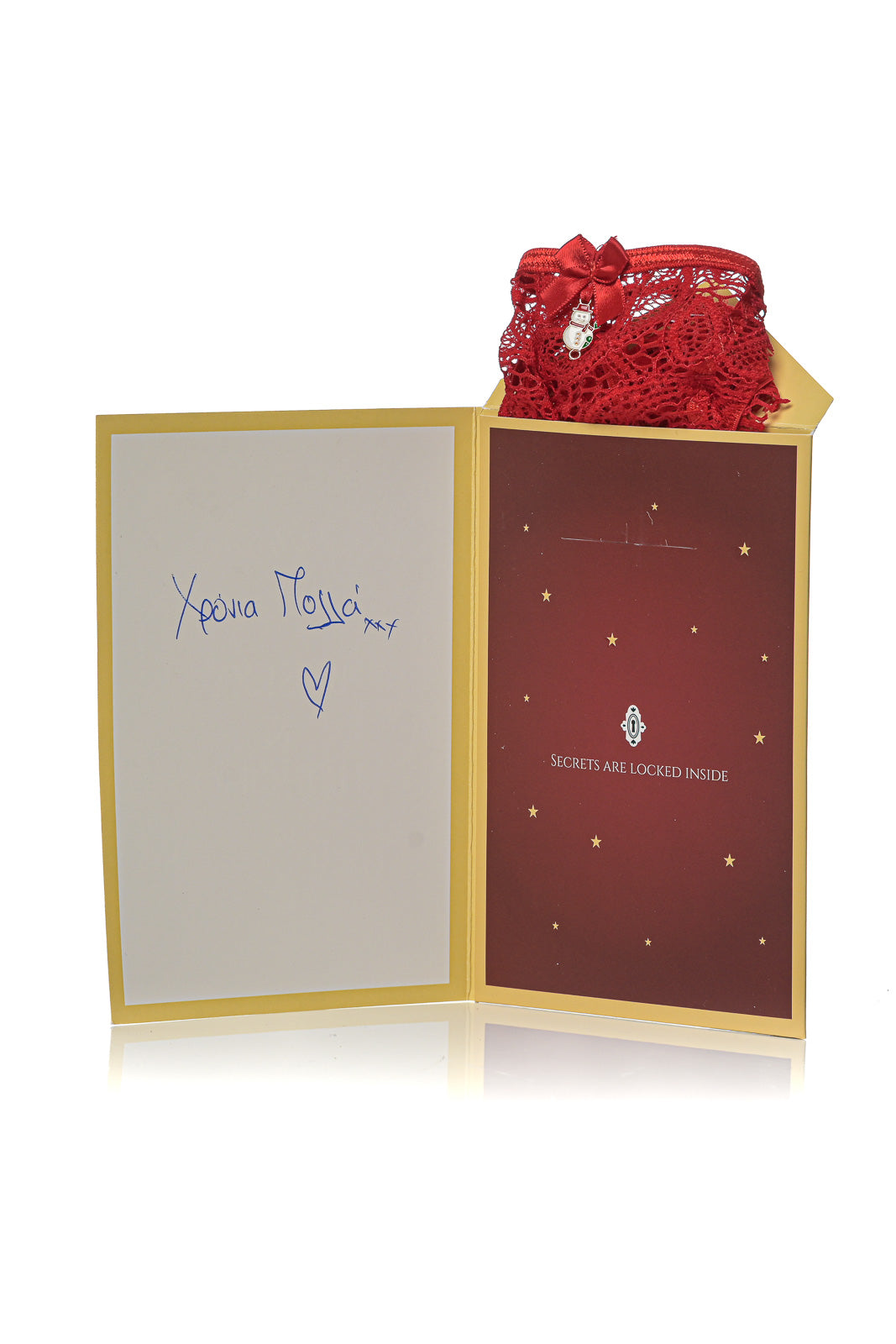 Naughty Santa Crotchless Lace G-String Gift - Red